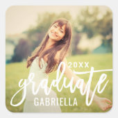 白モダンブラシ付きスクリプト大学院写真 スクエアシール (正面)