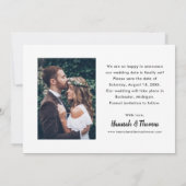 白モダンブラシ付きスクリプ結婚トの写真 案内状 (裏面)