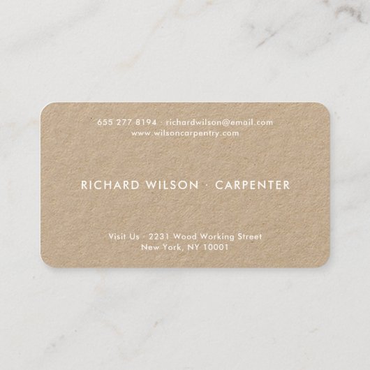 白モダンプロフェッショナルカーペンターのロゴクラフト 名刺 (裏面)