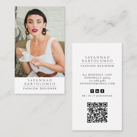 白モダンプロフェッショナル業務写真QRコード 名刺 (正面/裏面)