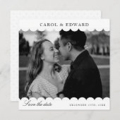 白モダンホタテの写真結婚式の日付を保存 招待状 (正面/裏面)