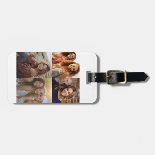 白モダンミニマルい4枚のフォトコラージュ連絡と ラゲッジタグ (正面横)