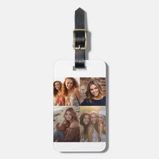 白モダンミニマルい4枚のフォトコラージュ連絡と ラゲッジタグ (正面縦)