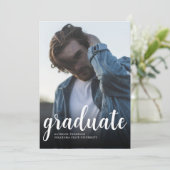 白モダンミニマルと黒の写真卒業パーティー 招待状 (スタンド正面)