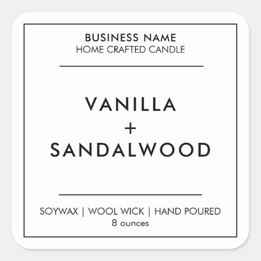 白モダンミニマルろうそくラベル スクエアシール (正面)