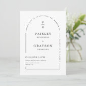 白モダンミニマルアーチQRコード結婚の写真 招待状 (スタンド正面)