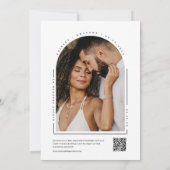 白モダンミニマルアーチQRコード結婚の写真 招待状 (裏面)