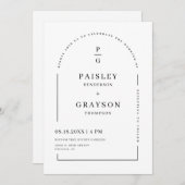 白モダンミニマルアーチQRコード結婚の写真 招待状 (正面/裏面)