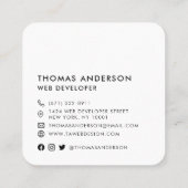 白モダンミニマルカスタムQRコードSNS スクエア名刺 (裏面)