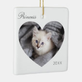 白モダンミニマルハートフレーム猫の写真 セラミックオーナメント (右)