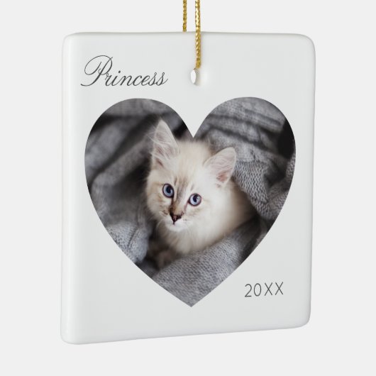 白モダンミニマルハートフレーム猫の写真 セラミックオーナメント (右)