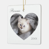 白モダンミニマルハートフレーム猫の写真 セラミックオーナメント (左)