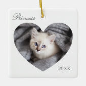 白モダンミニマルハートフレーム猫の写真 セラミックオーナメント (正面)