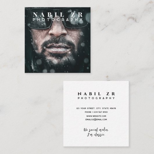 白モダンミニマル写真撮影 スクエア名刺 (正面/裏面)