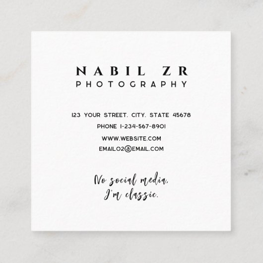 白モダンミニマル写真撮影 スクエア名刺 (裏面)