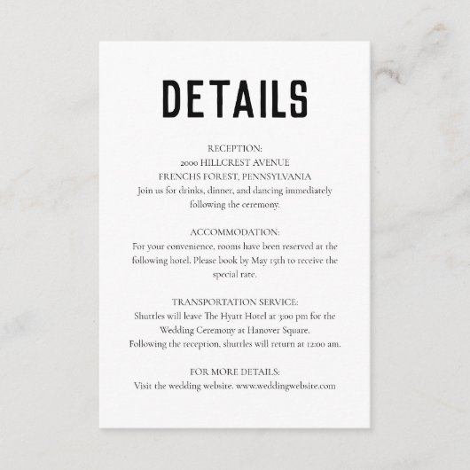 白モダンミニマル結婚の エンクロージャーカード (正面)