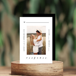 白モダンミニマル黒の写真結婚 出欠カード