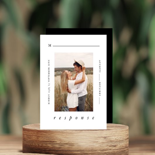 白モダンミニマル黒の写真結婚 出欠カード