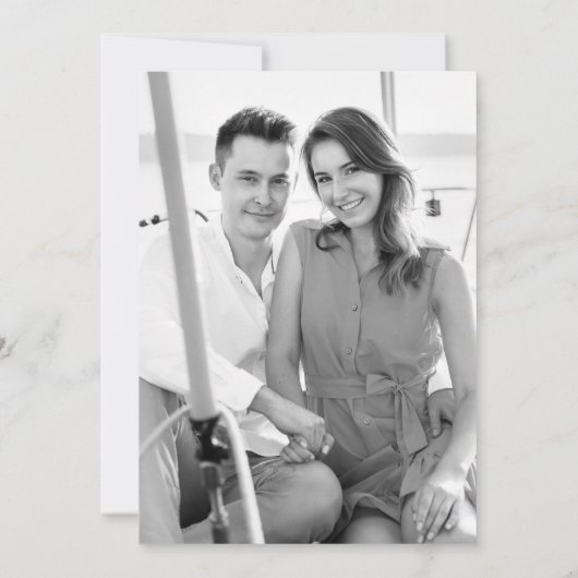 白モダンミニマル黒の写真結婚 招待状 (裏面)