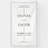 白モダンミニマル黒の結婚歓迎 横断幕 (縦)