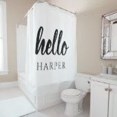 白モダンミニマル黒のHelloとYou名 シャワーカーテン (インサイチュ)