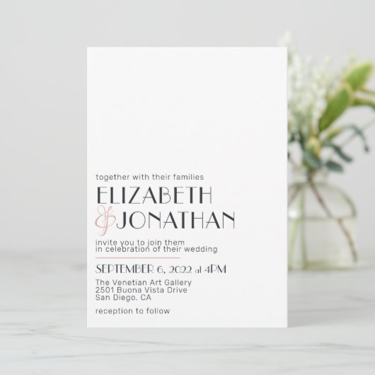 白モダンミニマル黒結婚式招待状 招待状 (スタンド正面)