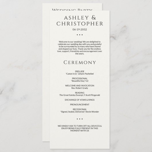 白モダンミニマル黒結婚式 プログラム (正面/裏面)