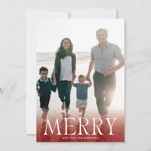 白モダンメリーいマルーン赤のオーバーレイ写真 シーズンカード (正面)