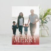 白モダンメリーいマルーン赤のオーバーレイ写真 シーズンカード (スタンド正面)