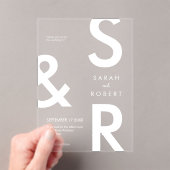 白モダンモノグラ結婚ム アクリル招待状 (インサイチュ (ポータブル))