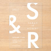 白モダンモノグラ結婚ム アクリル招待状 (正面)