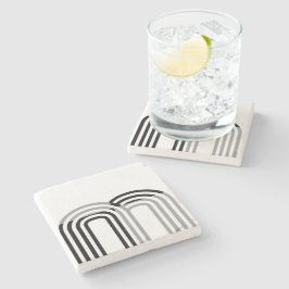 白モダンモノトーンの黒イニシャルパターン ストーンコースター