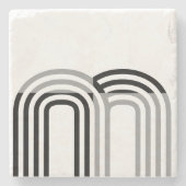 白モダンモノトーンの黒イニシャルパターン ストーンコースター (正面)