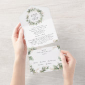 白モダンユーカリリース結婚ズ オールインワン招待状 (貼ってはがせる)