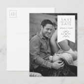 白モダンリボン |写真の日付を保存 案内ポストカード (正面/裏面)