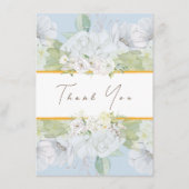 白モダンローズブルーフローラサンキューカード エンクロージャーカード (正面)