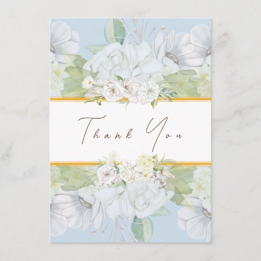 白モダンローズブルーフローラサンキューカード エンクロージャーカード (正面)