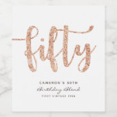 白モダンローズ金ゴールド50誕生日パーソナライズされた ワインラベル (シングルラベル)