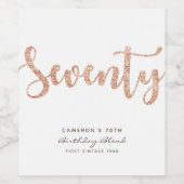 白モダンローズ金ゴールド70誕生日パーソナライズされた ワインラベル (シングルラベル)