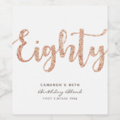 白モダンローズ金ゴールド80誕生日パーソナライズされた ワインラベル (シングルラベル)