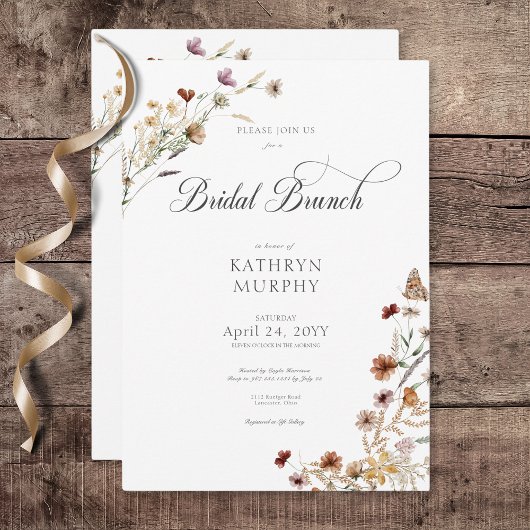 白モダンワイルドフラワーブーケブライダルブランチ 招待状