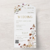 白モダンワイルドフラワーブーケQRコード オールインワン招待状 (内側)