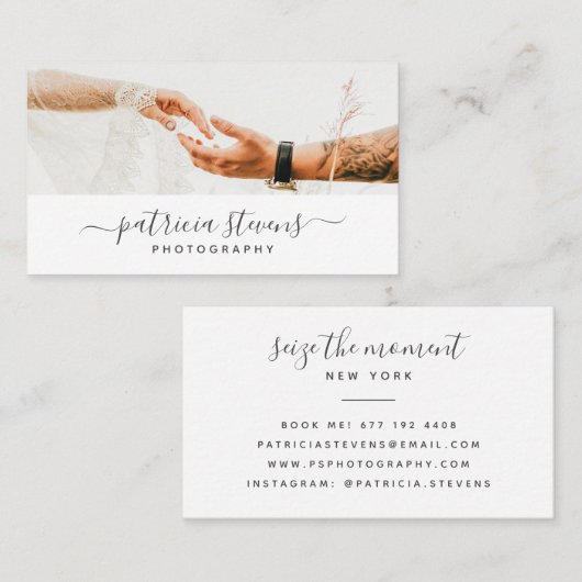 白モダン写真家スクリプトタイポグラフィ写真 名刺 (正面/裏面)