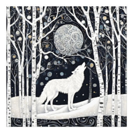 白モダン冬狼 フォトプリント           