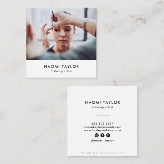 白モダン化粧アーティスエレガントト スクエア名刺 (正面/裏面)