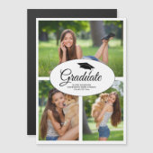 白モダン卒業式3フォトコラージクラス2022 マグネット招待状 (正面/裏面)