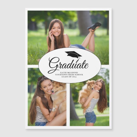 白モダン卒業式3フォトコラージクラス2022 マグネット招待状 (正面)