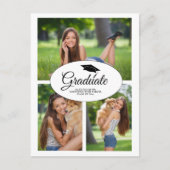 白モダン卒業3枚フォトコラージュ インビテーションポストカード (正面)