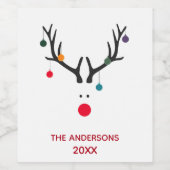 白モダン名のおもしろいクリスマスのトナカイ ワインラベル (シングルラベル)