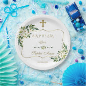 白モダン咲きフローラバプテスマ ペーパープレート (パーティー)